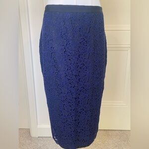 Boden Navy Blue & Black Lace Pencil Skirt Lined Midi Size 8 US